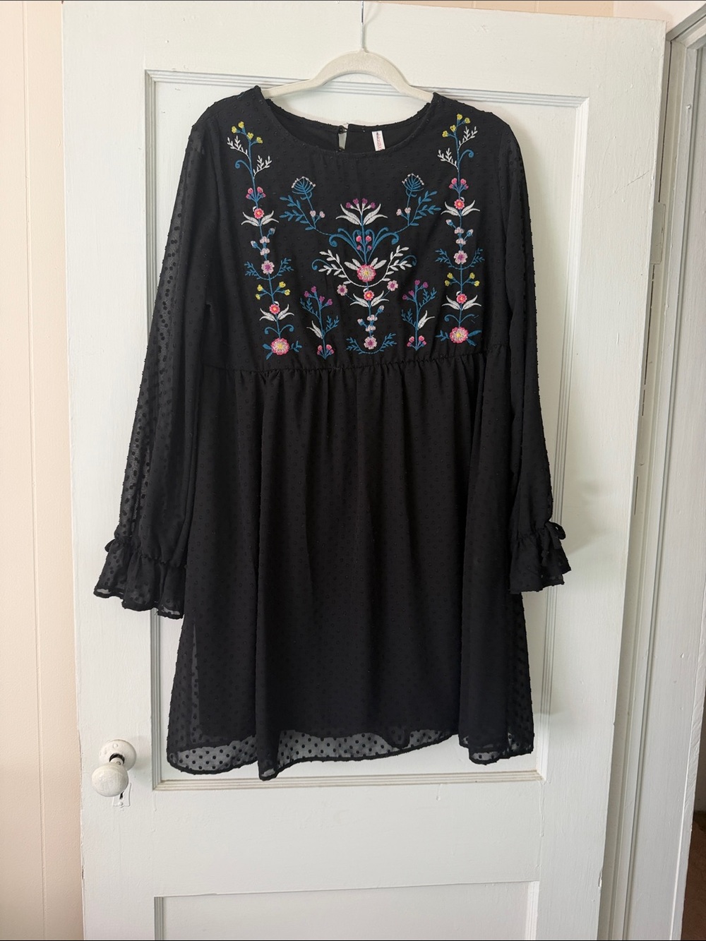 Black Embroidered Floral Dress